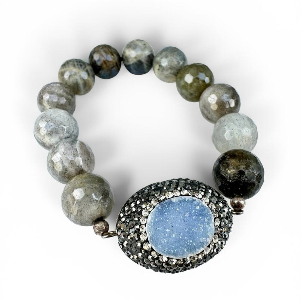 Labradorite Druzy Bracelet Sterling Silver Gothic Luxe Blue Celestial Witchy 925